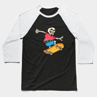 Skeleton as Skateboarder with Skateboard Baseball T-Shirt